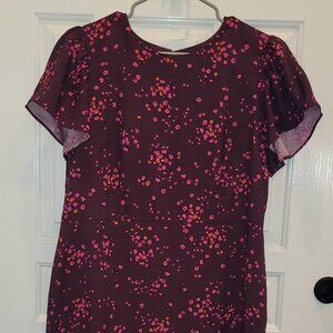 Burgundy floral pattern a-line dress